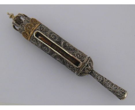 Judaica:- A parcel-gilt silver filigree Megillah Esther, possibly Polish/Galician, second half of 19th century, scroll decora