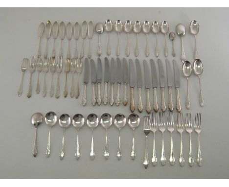 A part canteen of silver plated Cooper Brothers Chippendale  pattern flatware comprising eight each dessert forks, dessert sp