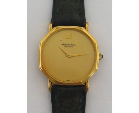 RAYMOND WEIL, a gentleman's gilt metal and stainless steel dress watch, the octagonal case with gold dial, solitary 12 marker