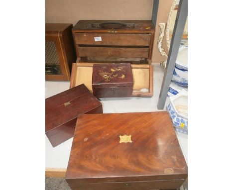 vintage toolbox & 3 wooden boxes