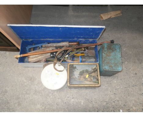 vintage tins, toolbox and contents