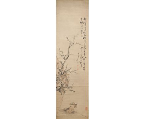 GAO FENGHAN (1683-1749) PLUM BLOSSOMS A Chinese scroll painting, ink and colour on paper, inscribed and dated, the dingmao ye