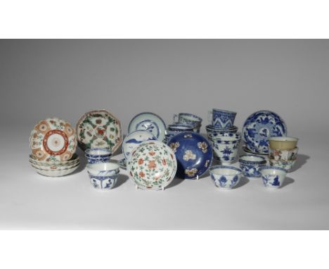 A COLLECTION OF FORTY PORCELAIN ITEMS 18TH CENTURY Mostly Chinese, comprising: seventeen saucers, twenty-two cups, and a cup 