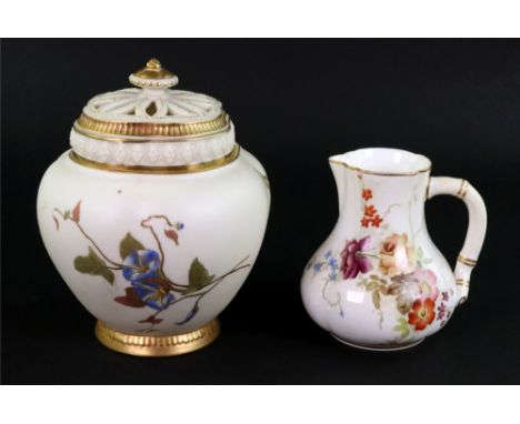 A Royal Worcester Randloph rose jar and cover, pierced cover, late 19th century, decorated with scattered flowers against an 