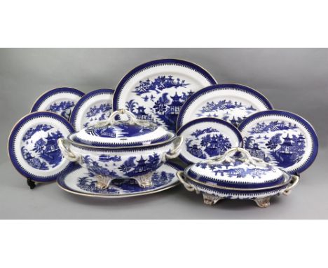 A Royal Worcester blue willow pattern part dinner service, 78 pieces, including a soup tureen and stand, 3 vegetable tureens,