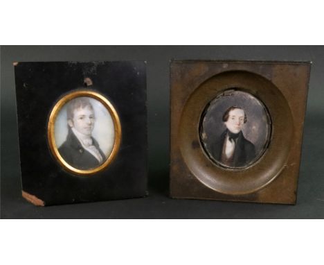 English School, 18th Century, A portrait miniature of a gentleman in a dark coat, watercolour heightened with white, 6 x 5cm,