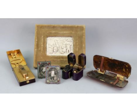 Two miniature Italian gilt metal and floral micromosaic easel photograph frames, late 19th century, sight size 4.5 x 3.5cm, o
