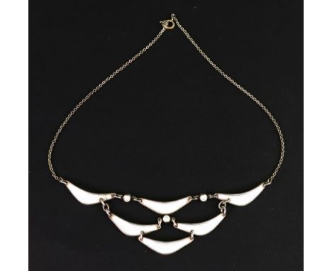 Albert Scharning, a Norwegian enamelled sterling necklace, the front designed as a series of six off-white guilloche enamelle