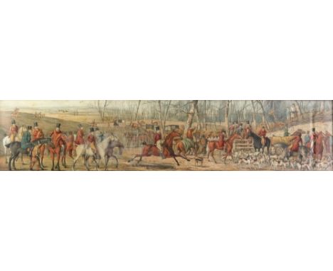 A set of four colour engravings of hunting scenes, each 13 x 60cm.Illustrated