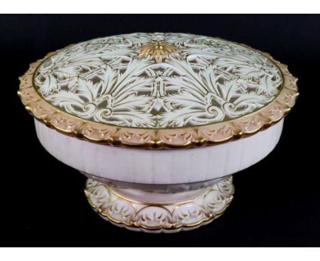 A Locke &amp; Co Worcester pot pourri bowl and cover, moulded and pierced with leaves and scrolls and centred by a flower hea