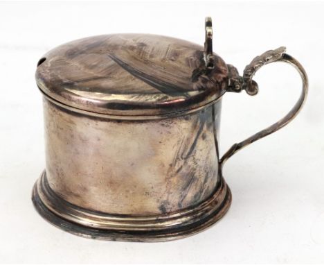 A Victorian silver drum mustard pot frame, Richard Pearce and George Burrows, London 1839, the hinged cover with pierced thum