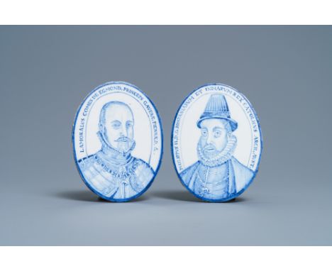 Full title: A pair of Dutch Delft style blue and white oval portrait plaques, Utrecht, ca. 1800Description: Dim.: ca. 13 x 10