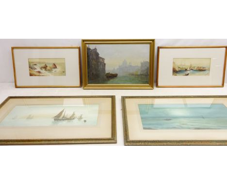 Venetian Scene, 20th century oil on board indistinctly signed, Coastal Scene's, two watercolours signed B Matthews, one dated