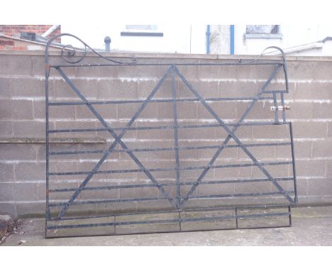 Large 19th century wrought metal estate gate, scrolled top, W263cm, H211cm Condition Report Click here for further images, co