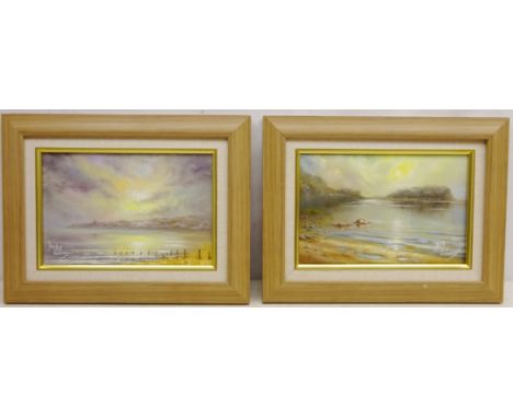 Sandsend and Saltwick Bay, two 20th century oils on canvas signed by David Wilkinson 19cm x 29cm (2)