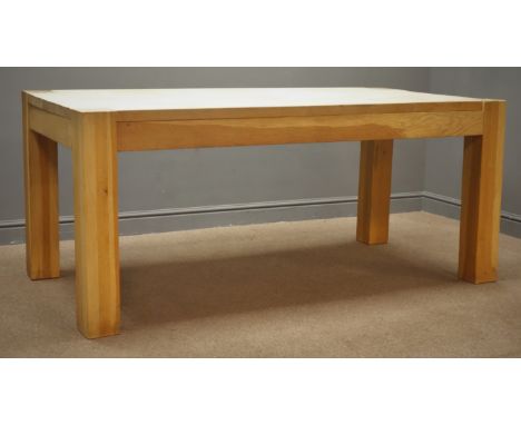 Light oak rectangular dining table, square supports, W180cm, H78cm, D88cm