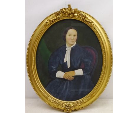 Portrait of a Lady, 19th century oval oil on board unsigned 36.5cm x 29.5cm in ornate gilt frame