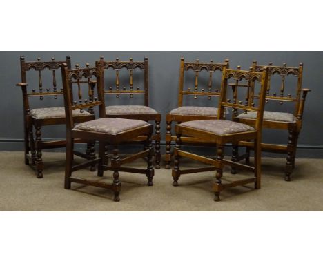 Set of six ercol (4+2) dining chairs, carved cresting rail, drop in upholstered seats Condition Report Click here for further