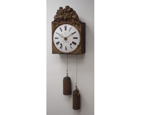 Late 19th century French Comtoise wall clock, white enamel Roman dial signed 'Sthira a St. Macaire', H42cm Condition Report C