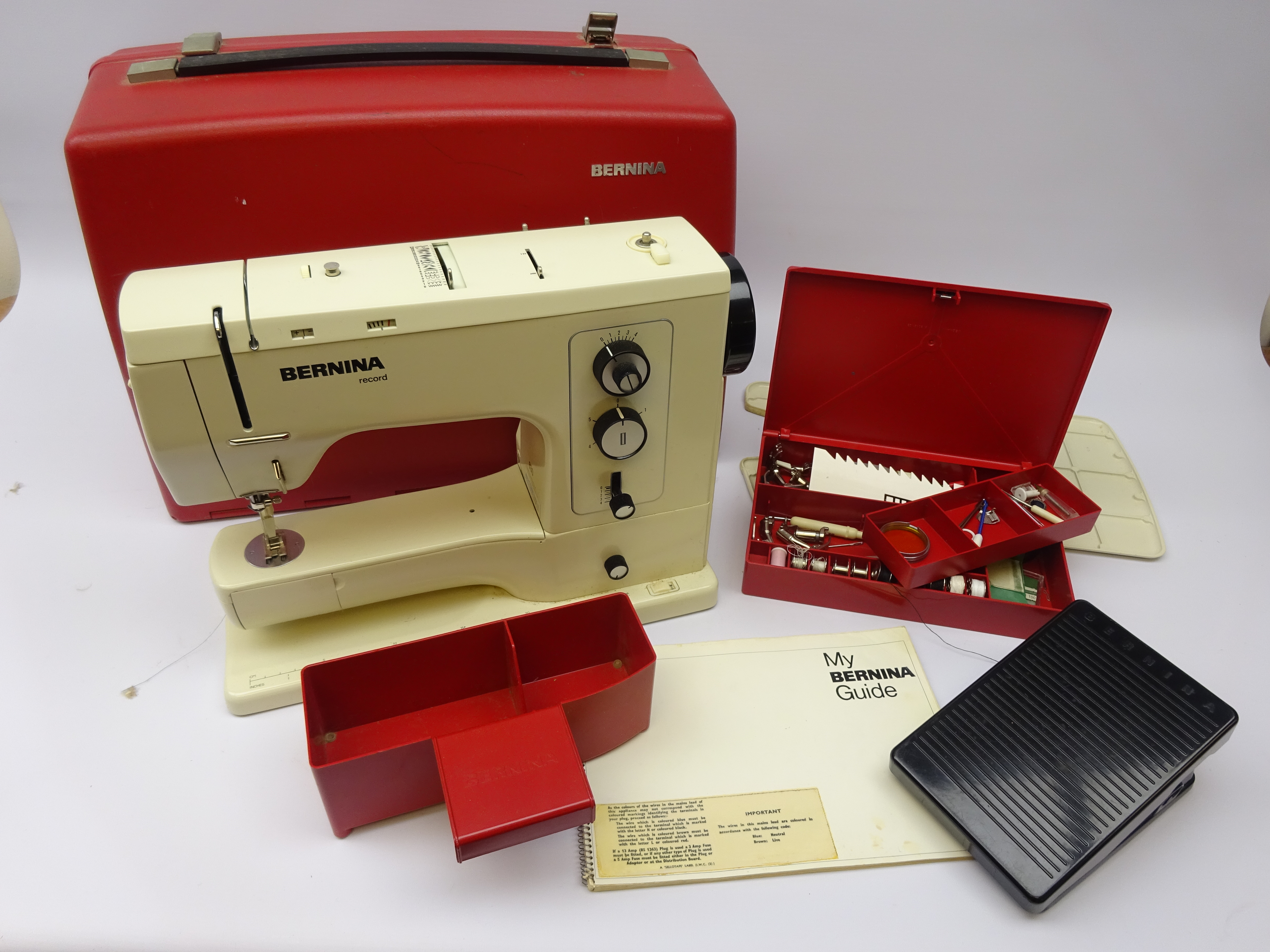 Bernina Record 830 professional electric sewing machine, in red case