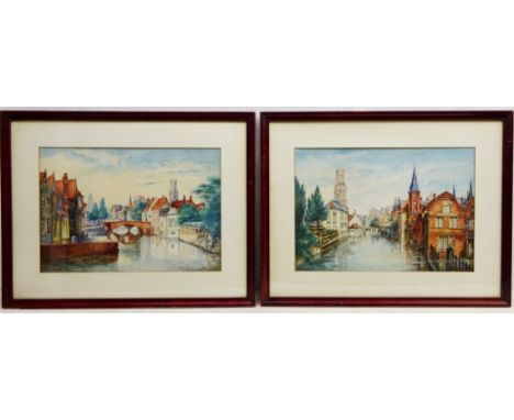 Dutch Canal Scenes, two watercolours singed by Hubert van Hooydonk (Dutch 19th/20th century) 34cm x 49cm (2)