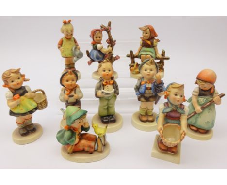 Nine Goebel Hummel figures; Little Sweeper, Home From The Market, School Boy and six others (9) Condition Report Click here f