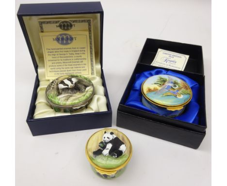 Moorcroft limited edition enamel box painted with Badgers by Fiona Bakewell, 26/50, with certificate and presentation box and
