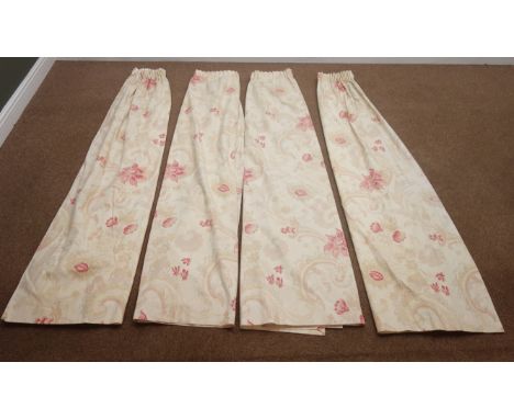 Two pairs Laura Ashley Baroque red pattern curtains, W155cm, Drop - 180cm Condition Report Click here for further images, con