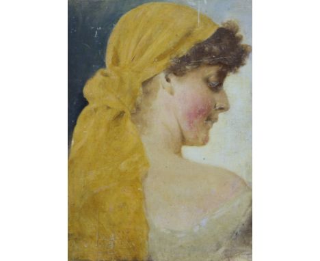 CONTINENTAL SCHOOL, PORTRAIT OF A YOUNG LADY, HEAD AND SHOULDERS, stamped '... BERLIN...' lower right, oil on board. 26cm by 