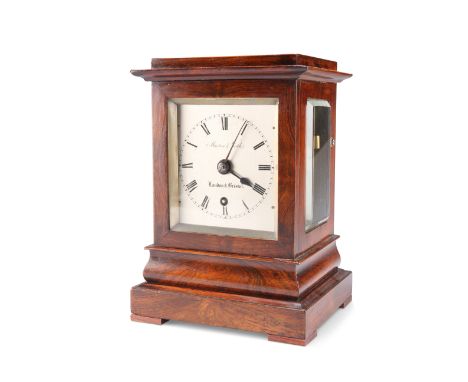 A MID-19TH CENTURY ROSEWOOD LIBRARY CLOCK, OF SMALL PROPORTIONS, BY MUSTON &amp; GATH, LONDON &amp; BRISTOL,&nbsp;of rectangu