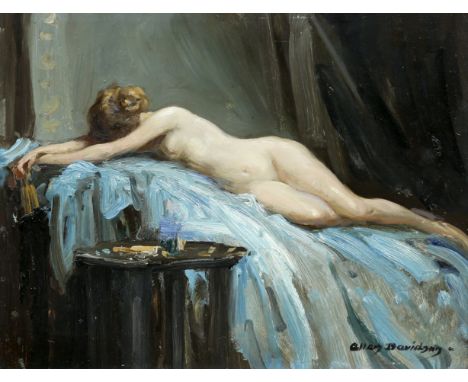ALAN DOUGLAS DAVIDSON (1873-1932), THE ARTIST'S MODEL, signed lower right, oil on board, framed. 30cm by 38.5cm

Provenance: 
