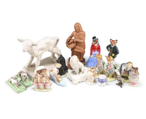 A COLLECTION OF CERAMICS, including a Friede Kieser-Maruhn model of a lamb, a Rockingham-style model of a poodle, Beswick Bea