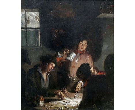 WILLIAM DANIELS (1813-1880), THE DRAFT PLAYERS, signed and inscribed verso, oil on panel, framed. 38.5cm by 31.5cm

Provenanc