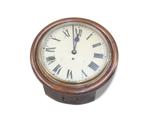 AN EDWARDIAN OAK SINGLE-FUSEE DIAL CLOCK, the dial with Roman numerals, with pendulum. 39cm wide