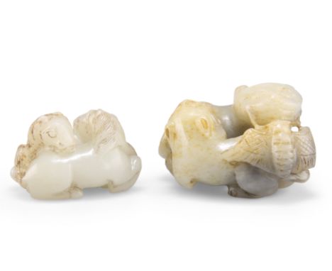 TWO CHINESE JADE CARVINGS,&nbsp;including&nbsp;A CAT, KITTEN AND MOTH GROUP, 4cm by 5cm by 4cm; and&nbsp;A HORSE GROUP, 3cm b