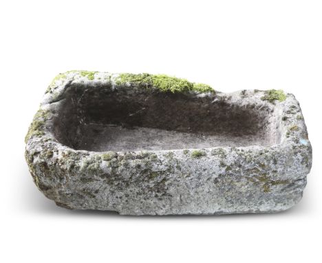 A STONE TROUGH, rectangular. 94cm by 48cm