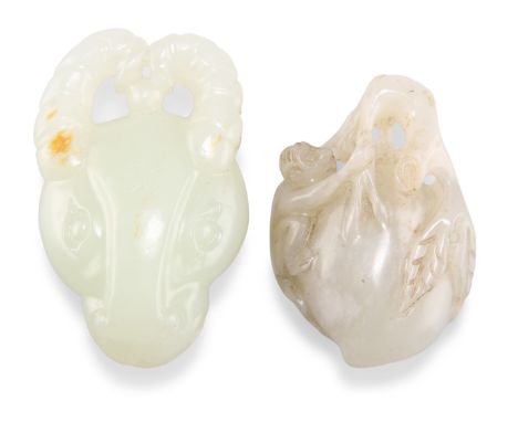 TWO CHINESE JADE CARVINGS, including A MONKEY AND PEACH GROUP, 5cm by 3.5cm; and AN OX HEAD, 6cm by 3.5cm. (2)CONDITION REPOR