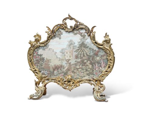 A 19TH CENTURY ROCOCO-STYLE GILT-METAL FIRESCREEN, cast with scrolling foliage and scrolls. 70.5cm high, 72cm wideCONDITION R