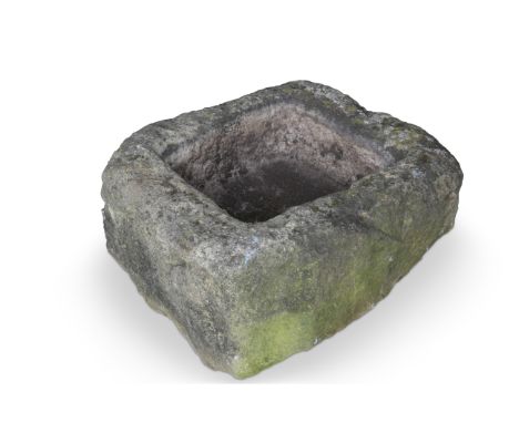 A STONE TROUGH, shaped square form. Approx. 64cm by 55cm&nbsp;