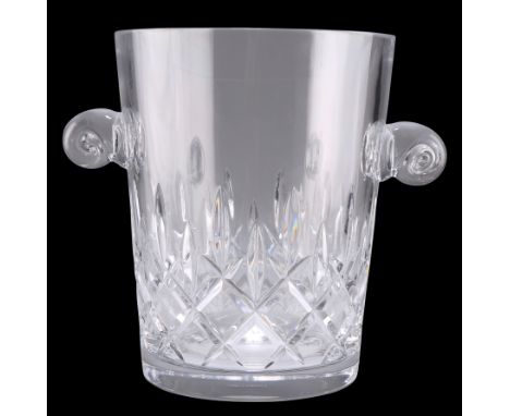 A CARTIER GILLES CRYSTAL ICE BUCKET, with hobnail decoration and scroll handles, marked to base. 25cm by 20cm (excl. handles)