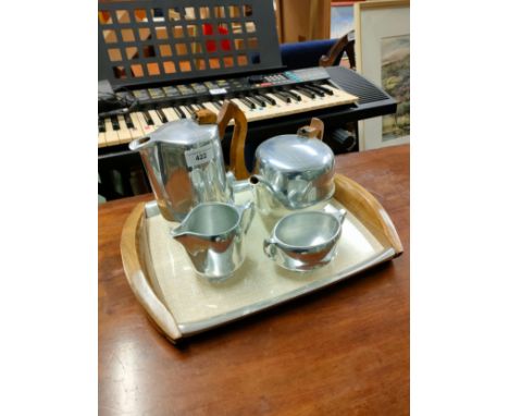 5 piece piquot ware tea service includes tray. 
