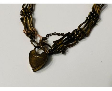 Vintage rolled gold gate bracelet with original heart locket, 11grams.. 