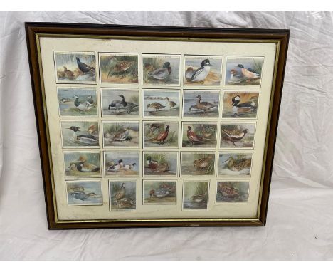 Framed set of player vintage cigarette cards series 25 game birds and foals . 