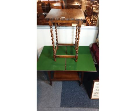 Fold Over Card Table and Oak Barley Twist Leg Table. 