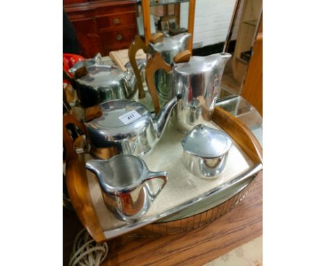 5 piece piquot ware tea service includes tray. 