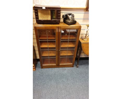 Antique Leaded Glass 2 door 4 shelf bookcase in oak . 