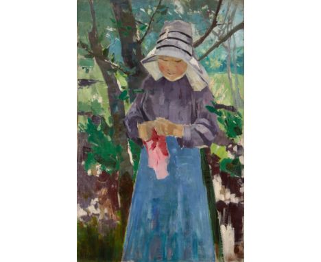 Karl Hagemeister, Märkische Sommerlandschaft mit BäuerinÖl auf Leinwand. 110 x 70,5 cm. Gerahmt. Unten links schwarz signiert