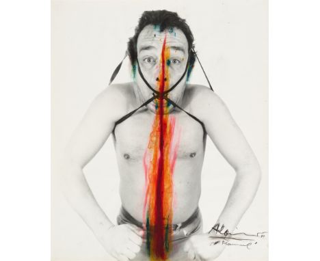 Arnulf Rainer, mit FlammeÜbermalung: Mischtechnik auf Photographie 60,5 x 50,5 cm. Unter Glas gerahmt. Signiert, datiert und 