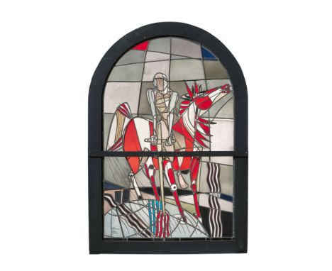 Georg Meistermann, Apokalypischer Reiter (Der Krieg)Bleiverglastes Fenster, teils mit Schwarzlot bemalt. 198 x 129 cm. In Hol