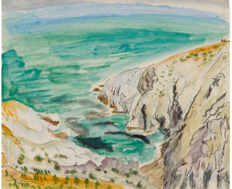 Erich Heckel, Bucht zwischen FelsenAquarell und schwarze Kreide auf festem Aquarellbütten. 48,7 x 58,5 cm. Unter Glas gerahmt